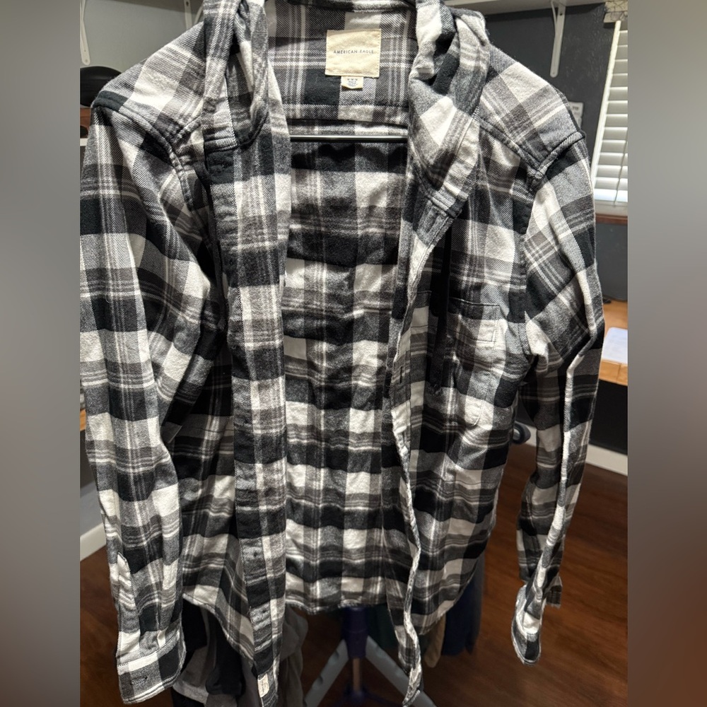 Men's Black and White light flannel Jacket with hood